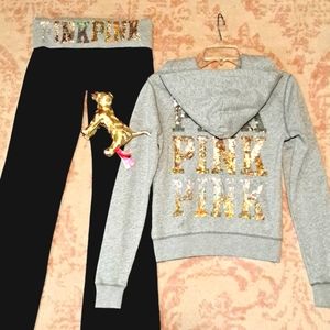Victoria's Secret PINK Rare Multicolor Sequin Hoodie & Matching Yoga Pant, Small